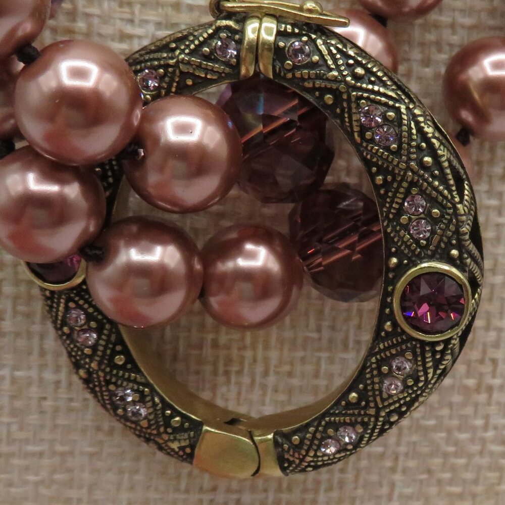Heidi Daus Mauve Beaded Crystal Accents Necklace with Removable Clasp Pendant - Picture 5 of 13